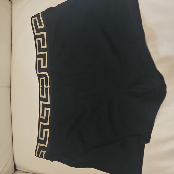 Versace Black Bike Shorts with Gold Greek-Key Waistband - Picture 2 of 3
